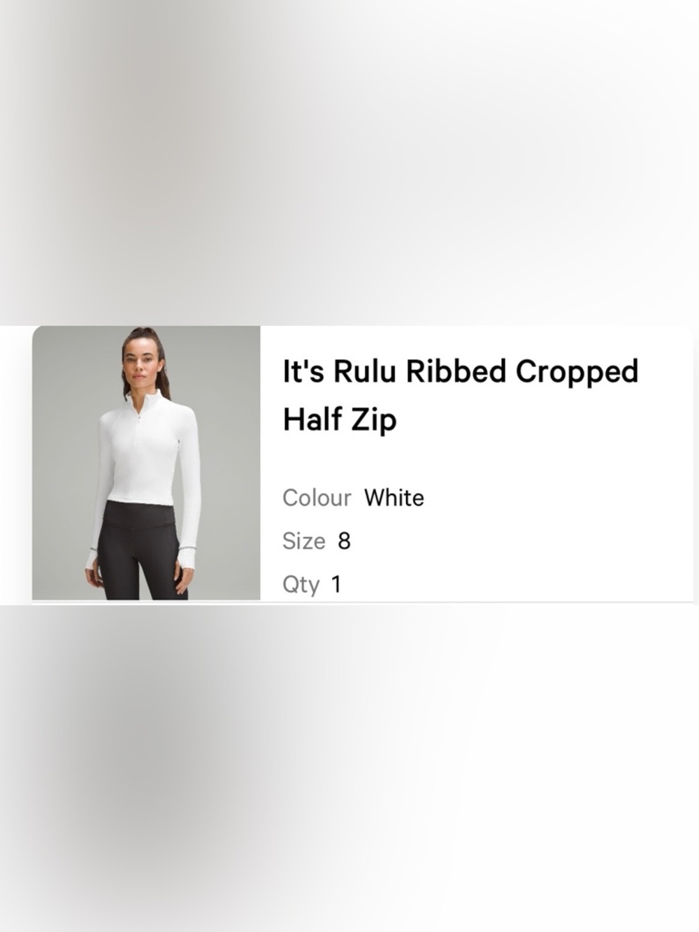 lululemon athletica White It's Rulu Ribbed Cropped Half Zip size 8